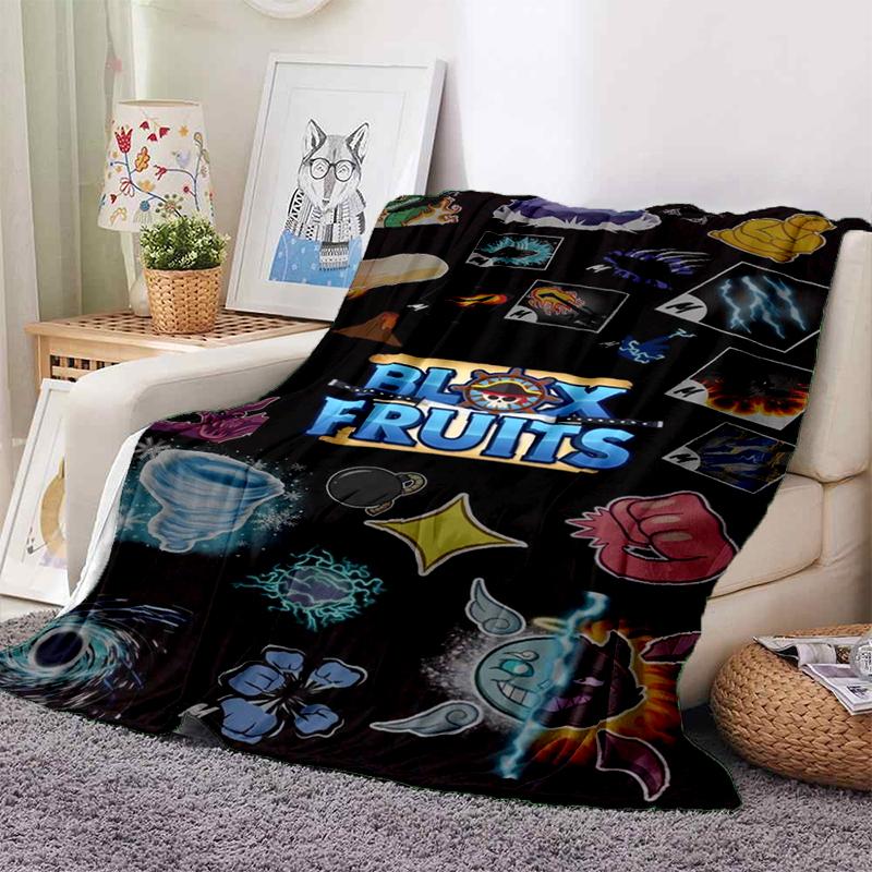 HD B-Blox Fruit 3D Cartoon Game Gift Blanket,Soft Throw Blanket for Home Bedroom Bed Sofa Travel Picnic Office Cover Kids