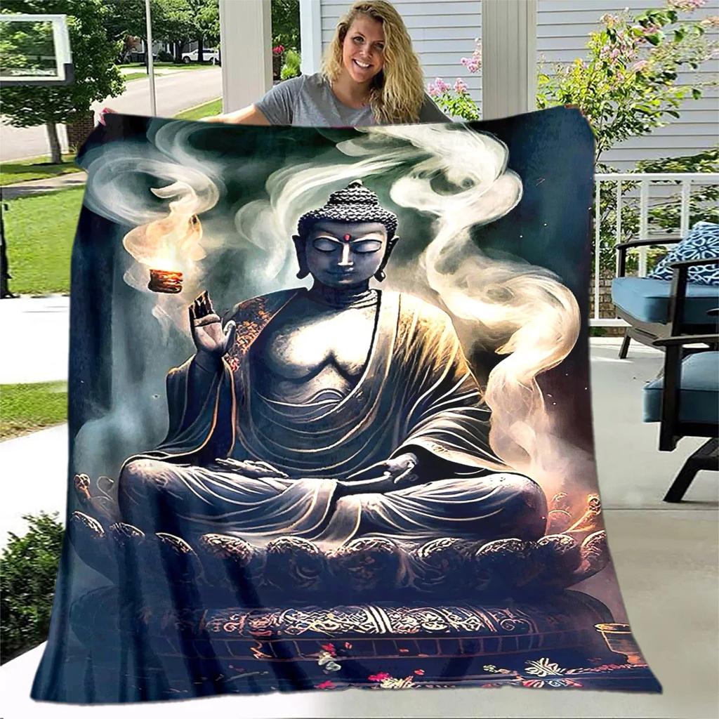Buddha Sakyamuni Buddhisme Tro Religion Blødt Plys Tæppe, Flanel Tæppe Kastetæppe til Stue Soveværelse Seng Sofa Bed