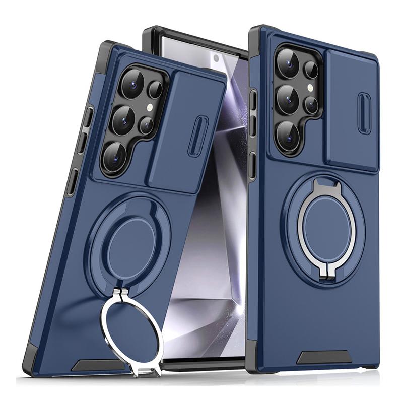 Ring Folding Magnetic Holder Dual Layer Phone Case For Samsung Galaxy S25 Edge S24 S23 Ultra FE Plus S22 S21 Slide Camera Cover