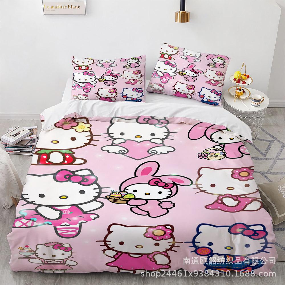 Sanrio Hello Kitty Bedding Sets Comforter Quilt Bed Cover Duvet Cover Pillow Case 2-3 Pieces Sets Bedroom Decor Home Supplies