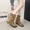 Internet celebrity street shot retro black short boots women's 2025 new rivet pant tube boots western boots pleated pile boots locomotive boots
