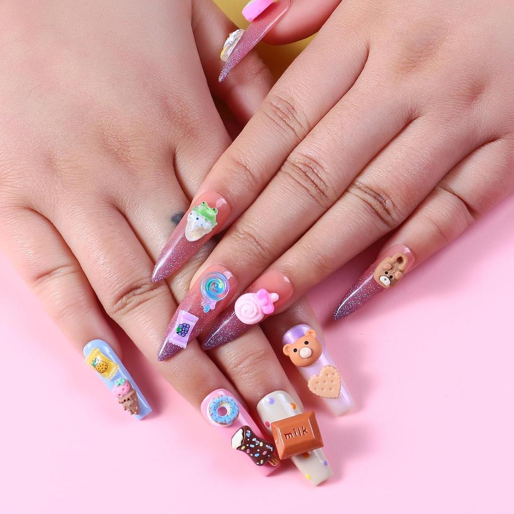3D Mix Assorted Color Nail Charms Acrylic Multi Cute Nail Art Charms Hollow Candy Jewelry Nail Supplies for Nail Art Design DIY Crafts Accessories