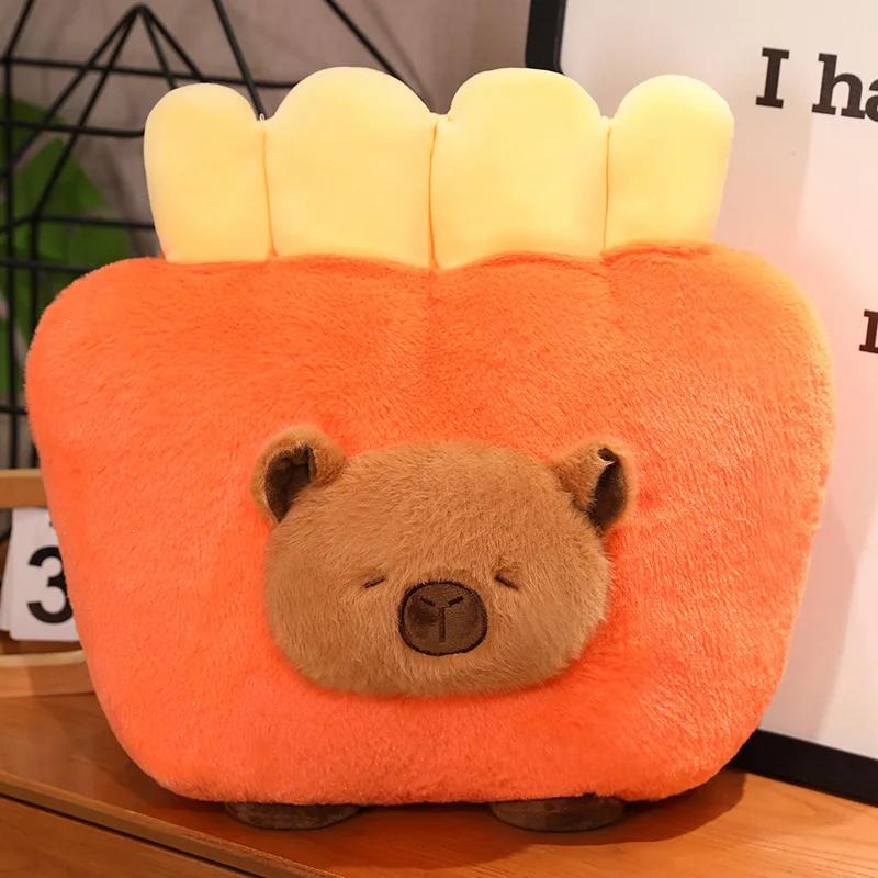 Cartoon Capybara Hamburger French Fries Toast Plush Pillow Kawaii Capybara Stuffed Toy Animals Sofa Cushion Decor Birthday Gift