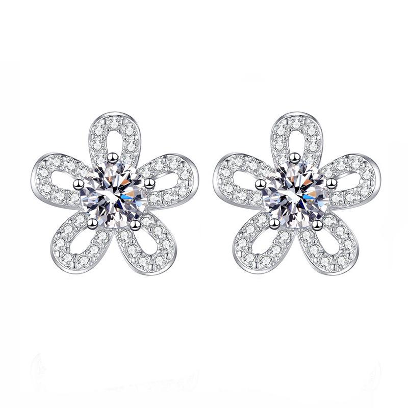 Light Luxury Sunflower Moissanite Stud Earrings In S925 Sterling Silver - D Color, 1 Carat, Perfect Gift for Women