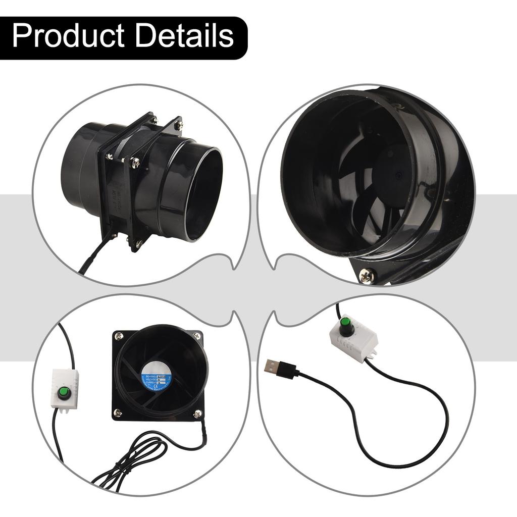 Exhaust Fan Fan 10.5x8x6.5 Cm 5W Air Quality Fans Air Ventilation Fan Black Duct Exhaust Energy-efficient Design