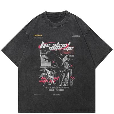 Streetwear Zabawna koszulka z grafiką Bawełniana, sprana czarna koszulka Topy unisex Koszulki Letnia koszulka z krótkim rękawem