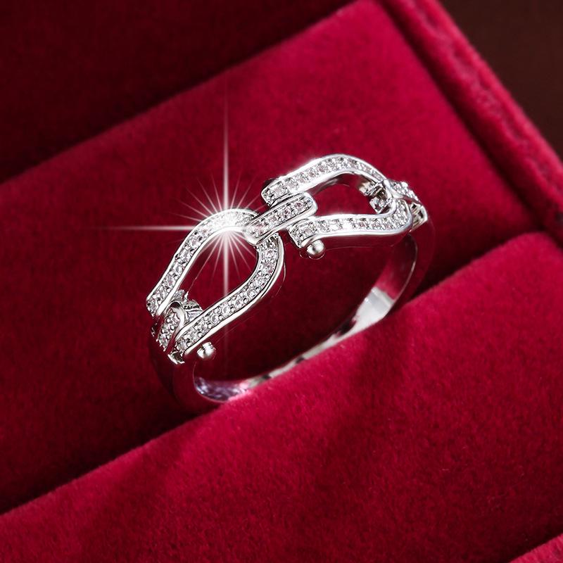 Nischen Design U-förmige Hufeisen-Schließe Zirkonia-Ring: Modischer & Vielseitiger Schmuck für Damen aus reinem Kupfer Size 9 silber