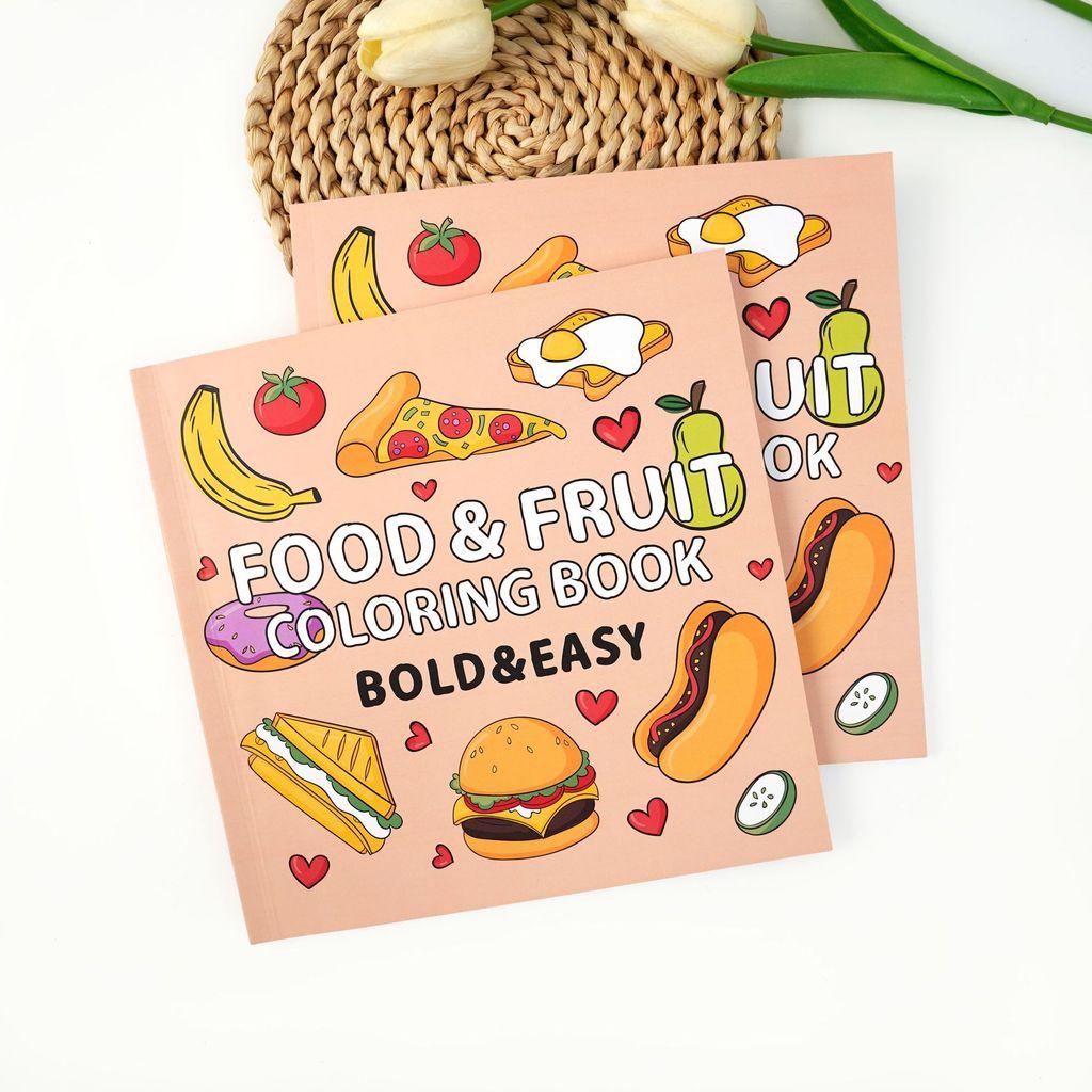 Food And Fruit Coloring Book For Kids With 40 Pages Cartoon Doodles For Children Ages 4 And Up