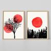 Abstract Red Sun Canvas Art Wall Painting Aesthetic Posters and Prints Nordic Tree Landscape Wall Pictures for Living Room Decor