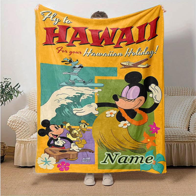 Custom 1pc Mickey Mouse Hawaii Adventure Blanket, Soft And Comfortable Blanket, Casual Warm, Camping Travel Blanket, Birthday Gift Q910129