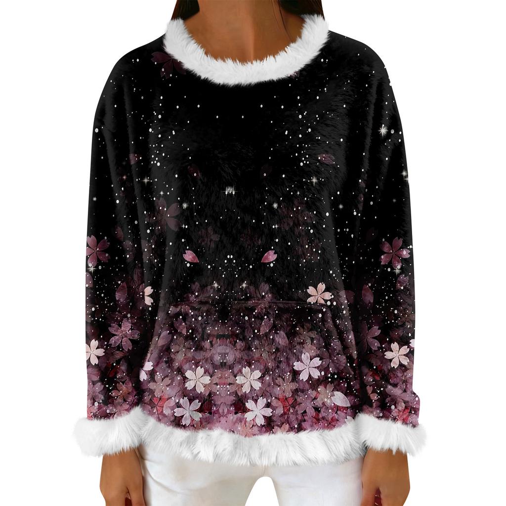 Women's Casual Fleece Sweatshirt  Long-Sleeve Round  Neck Casual Comfortable Loose-Fit Lightweight Women's Flannel Sweatshirt