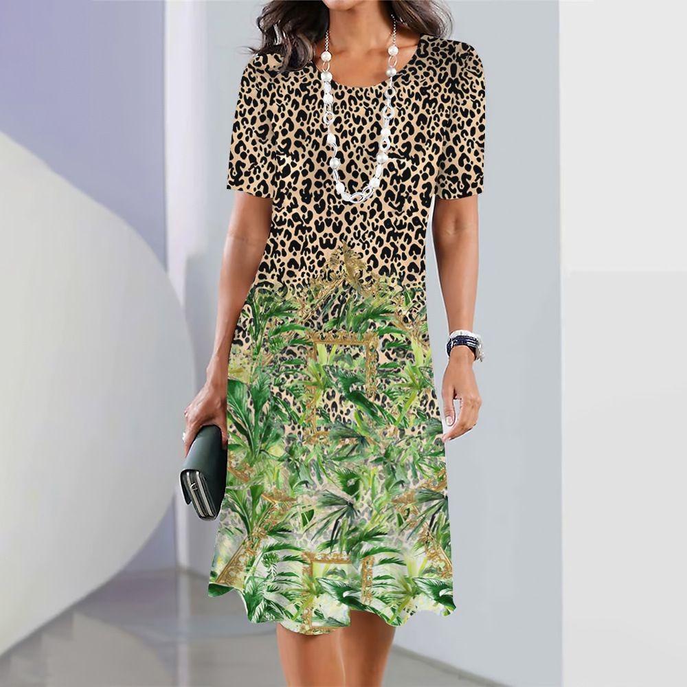 Ladies' Fashionable Round Neck Short Sleeved Dress Summer Clothing