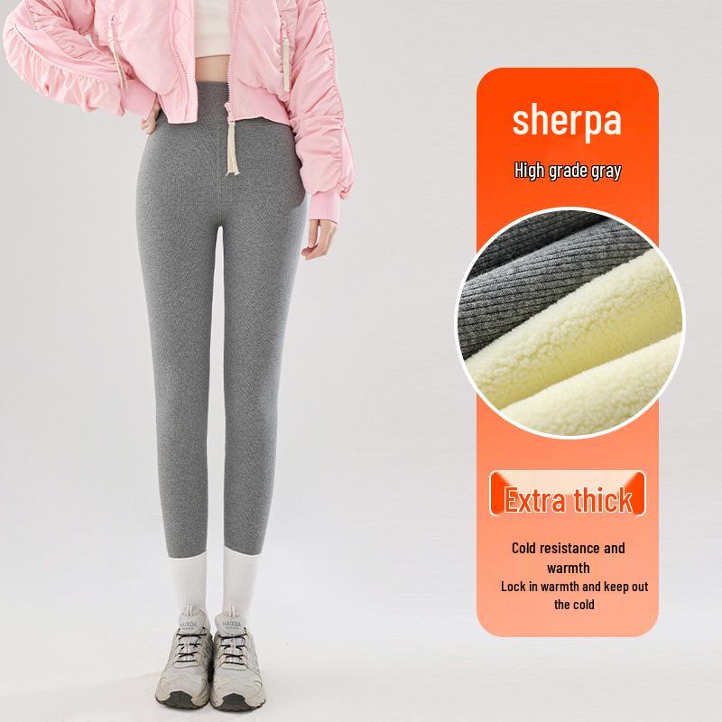Dames Tykke Fleece Høyt Liv Slim Fit Leggings for Vinter Yttertøy, Stor Størrelse, Varm Ribbestrikket Bukse