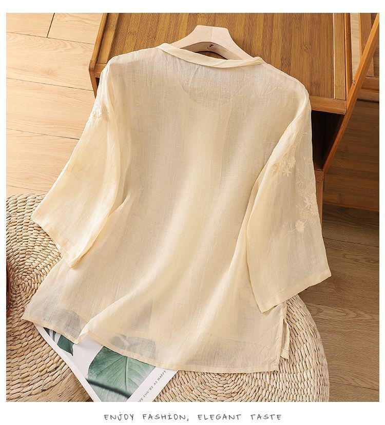 Cardigan de primăvară/vară retro chinezesc din bumbac și in brodat pentru femei cu nasturi frog