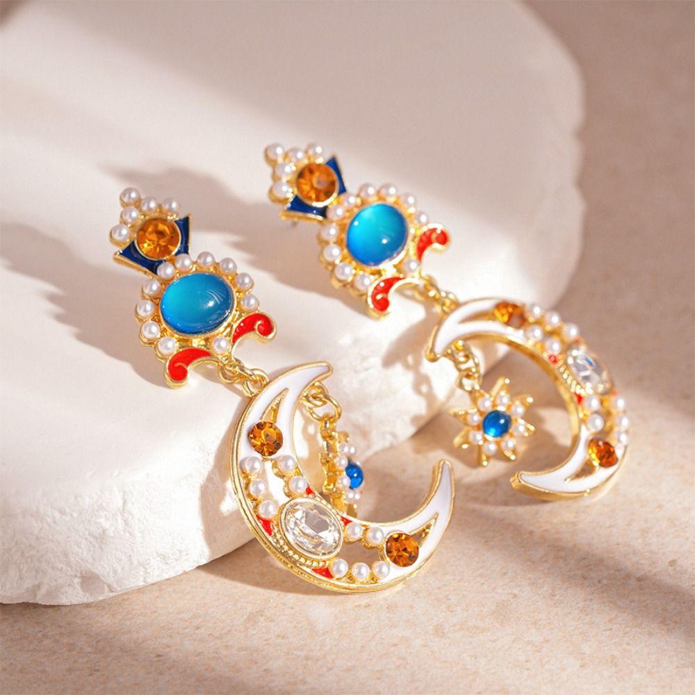 Medieval Style Dangle Earring Minority Design Crystal Earrings Sweet Sun&Moon Earrings  Women