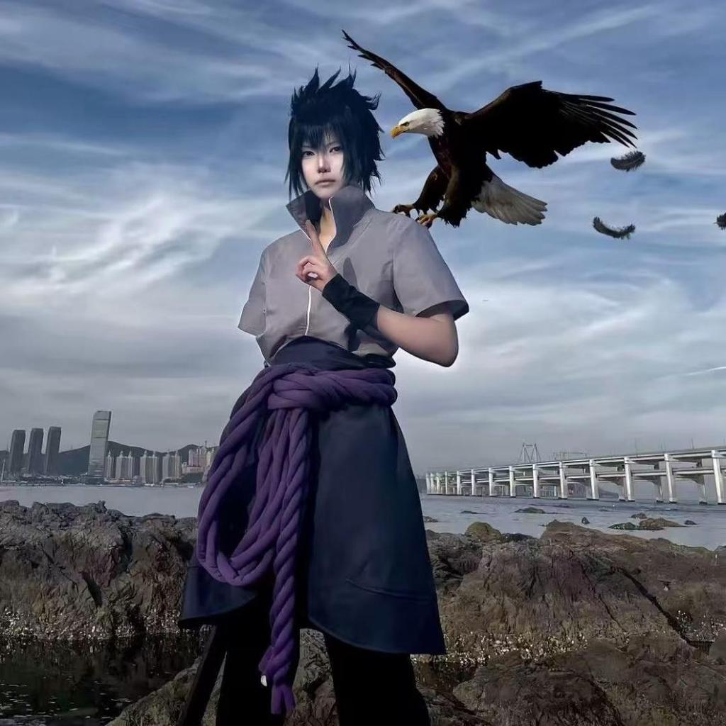 Anime Uchiha Sasuke Cosplay Kostym topp byxor bälte Cos Konvent gåva vuxen Unisex-version