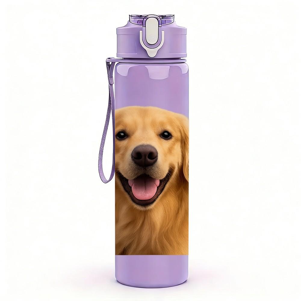 1PC Happy Golden Retriever 750ml Color Plastic Sports Water Bottle Leakproof Flip Straw Lid Suitable for Sports Office Home Use