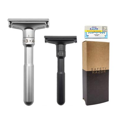 Adjustable Classic Manual Razor With 5 Razor Blades Stainless Steel Double Edge Safety Razor For Men's Shaving Barber Tool