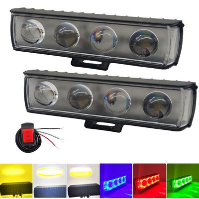 Motorcycle LED Spotlights Headlights 4 Lens Multicolor Lights Auxiliary Driving Light Fog Lamp Motorbike Scooter Running Lamp 12V 24V