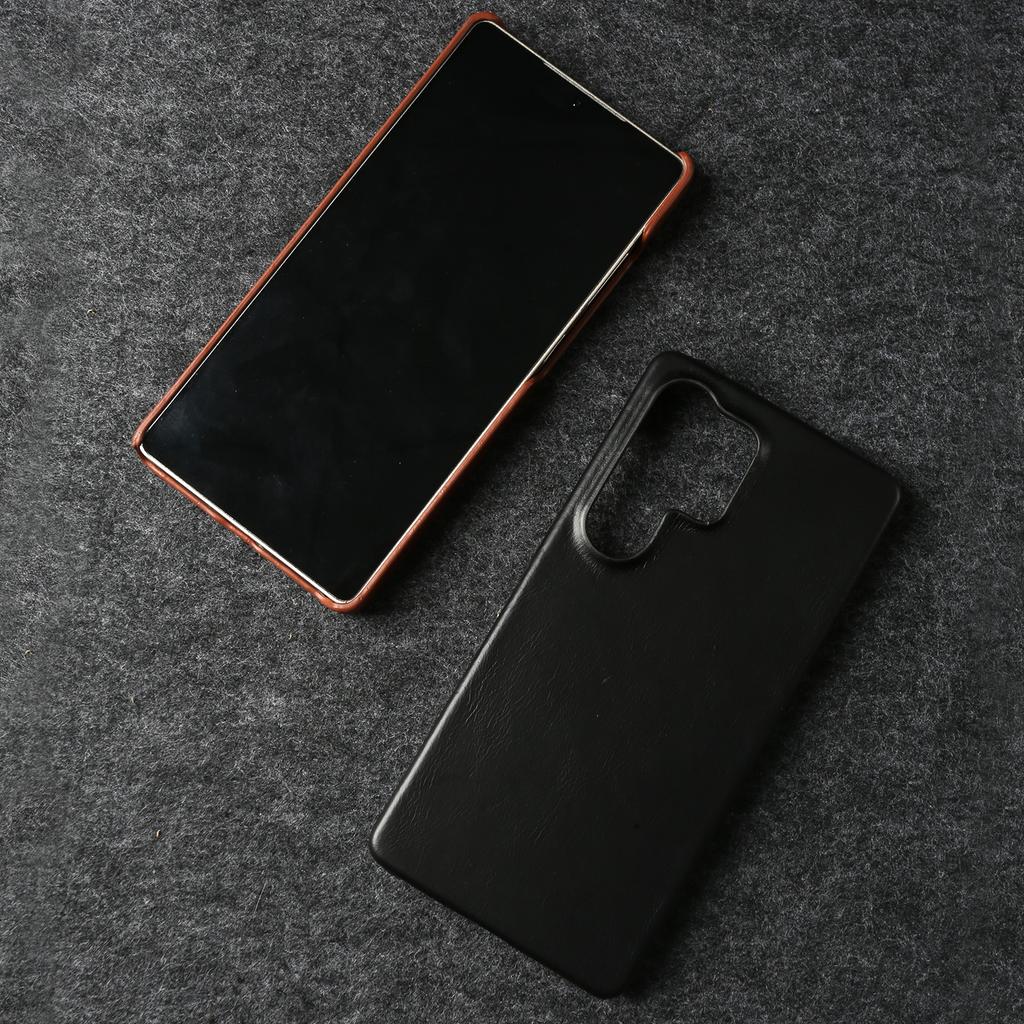 Real Cowhide Leather Phone Case For Samsung Galaxy S24 Ultra S23 Plus S22 S25+ Full Grain Edges Protective Hard Back Cover Coque