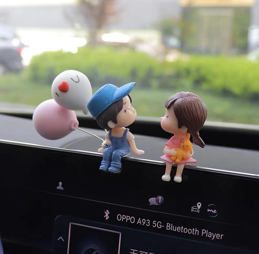 Car Accessories Cute Cartoon Couples Action Figure Figurines Balloon Ornament Auto Interior Dashboard for Girls Gifts