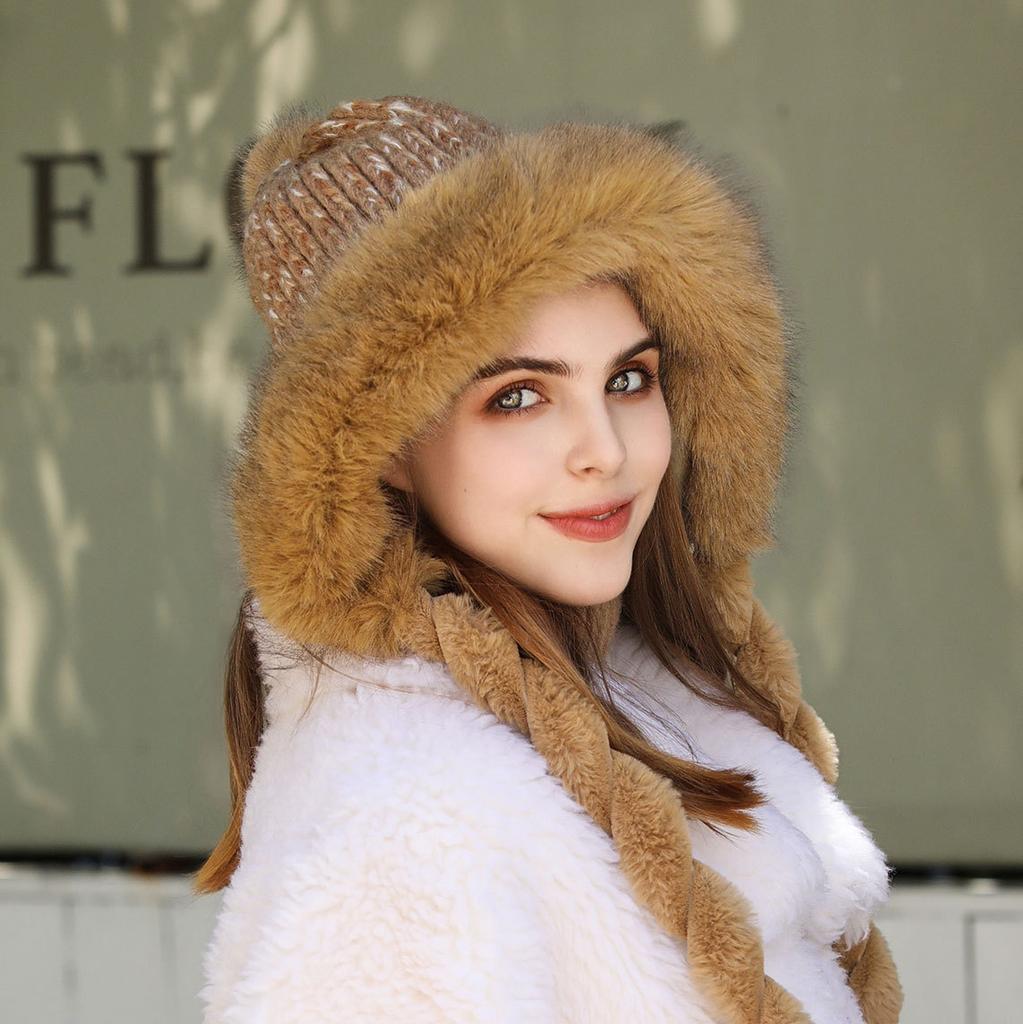 Autumn and winter plush knitted hair thickened sweet versatile outdoor cycling cold braid hat