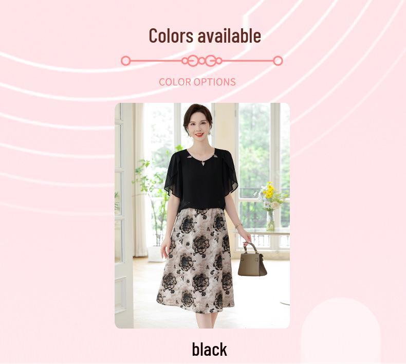 Mother's Summer Mid-Length Cinched Waist Dress – Plus Size, Slimming, Versatile, Loose-Fit