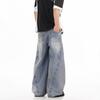American High Street Retro Washed Ink Splashing Scimitar Jeans Men's and Women's Street Trendy Brand Ruffian Handsome Loose Casual Wide-leg Pants