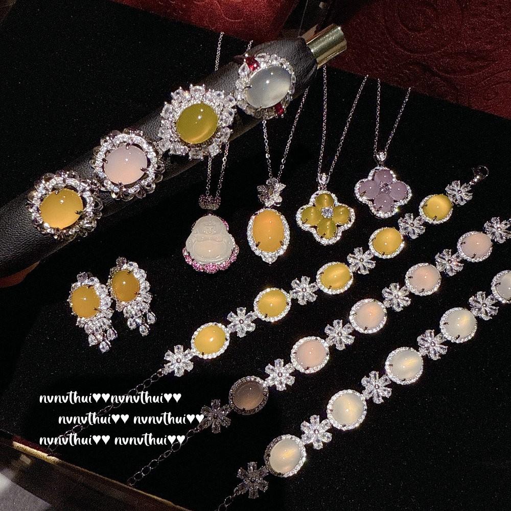 Schmuck Aurora Brasilianischer Eiklar-Chalcedon Blume Gott Edelstein Armband, Neuer Chinesischer Stil, Hühnöl-Chalcedon Halsketten-Set