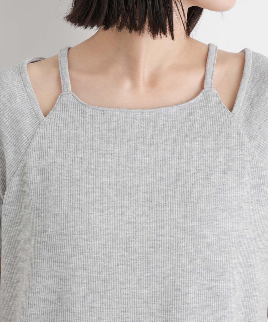 Neck Ribbed Cut Dress for Size 023 [Nano Universe] Layered-Like Women, F, Charcoal, 673-6119323