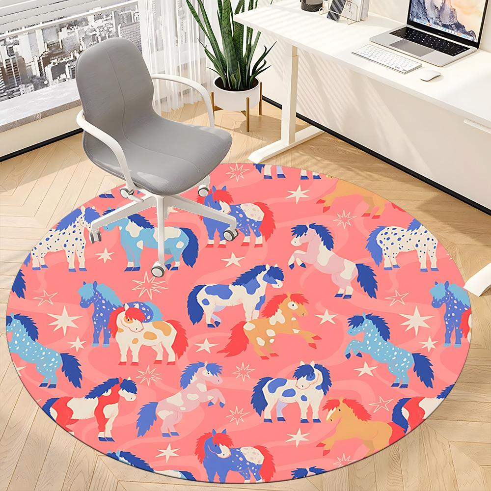 1pc Horse Pattern Office Round Rug, Non-slip, Soft and Durable Office Rug for Interior Decoration, Perfect for Office, Beautiful Decoration yy26032303