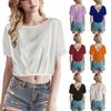 Women's Fashion Casual Solid Color Print Short Sleeve U Neck Blouses & Shirts