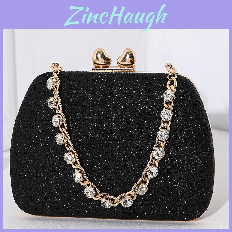 High Quality Pu Square Clutch With Rhinestone Heart Decor For Party And Night Out