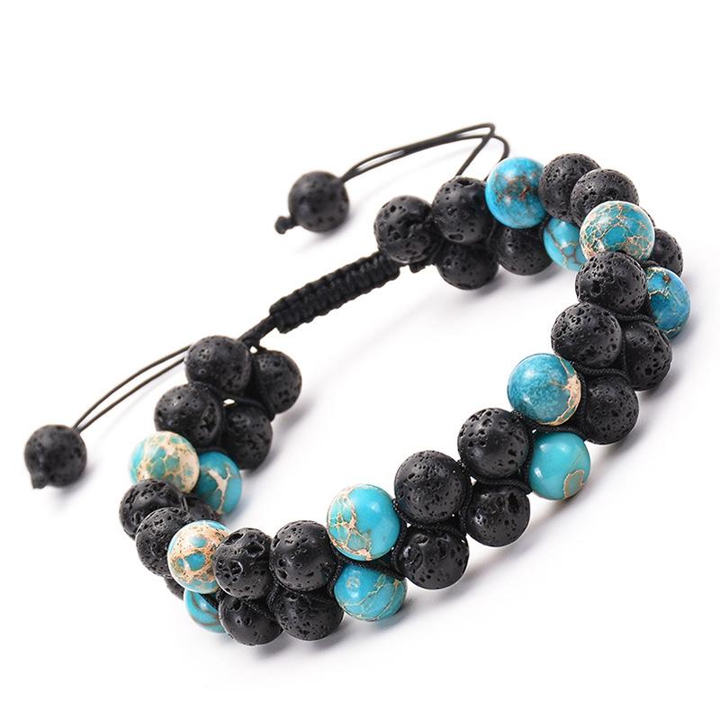 JYL TS Bracelet Crown  Turquoise Beaded Elegant Enhances Calm & Prosperity 8MM-double layer volcanic яркий розовый