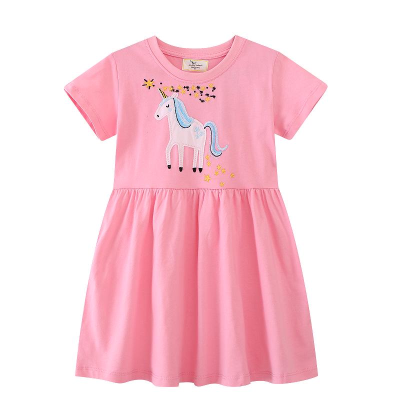 Girls' Fashionable Princess Dress with Cartoon Embroidery, Short Sleeve Formal Wear for Spring and Summer.