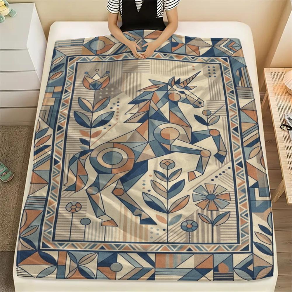 Einhorn Tierprint Flanelldecke, Hohe Qualität, Bequem für alle Jahreszeiten, Heimdekoration, Wärme und Komfort, Perfekt für Weihnachtsgeschenke140