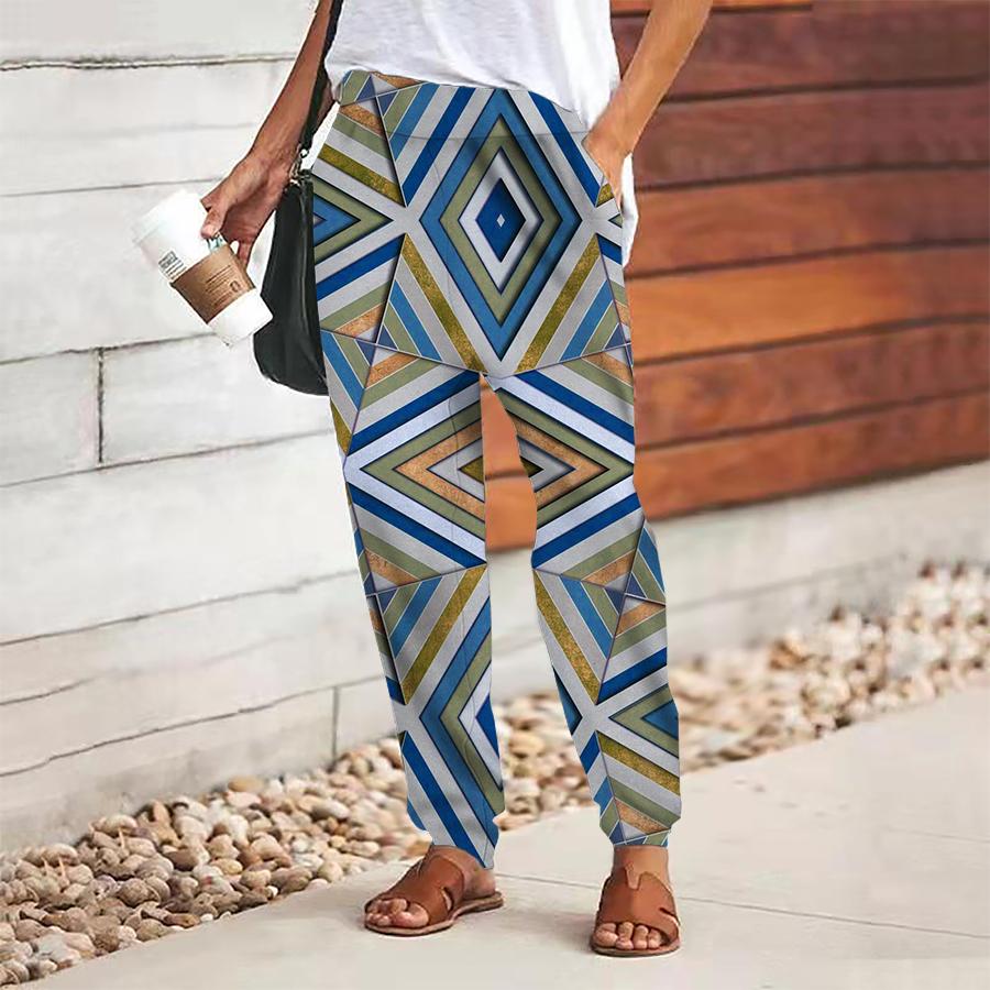 

Женские брюки с абстрактным принтом, на шнуровке, с эластичной талией, свободные брюки, повседневные длинные брюки, брюки с карманами XS