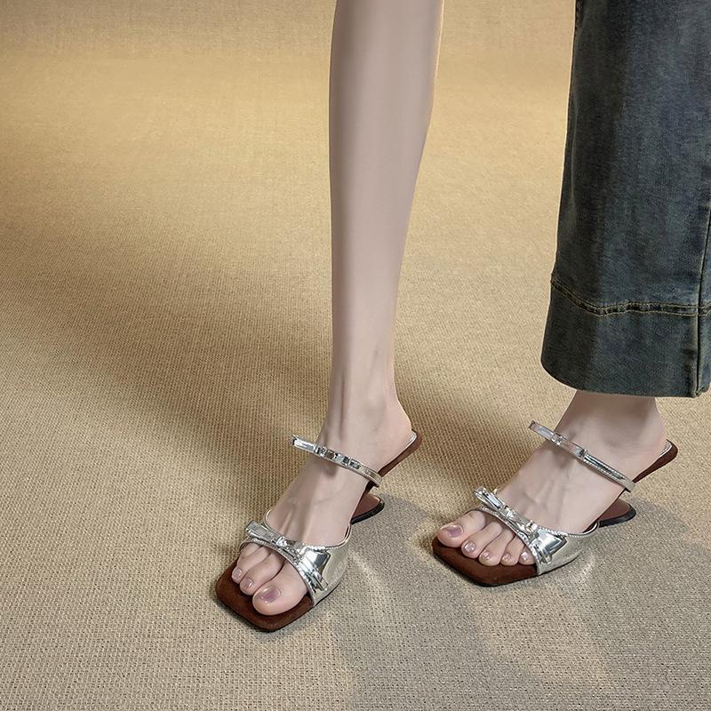 

Simple bow wedge heel temperament sandals women s summer new high-end high-heeled cool slippers women 40 серебряный