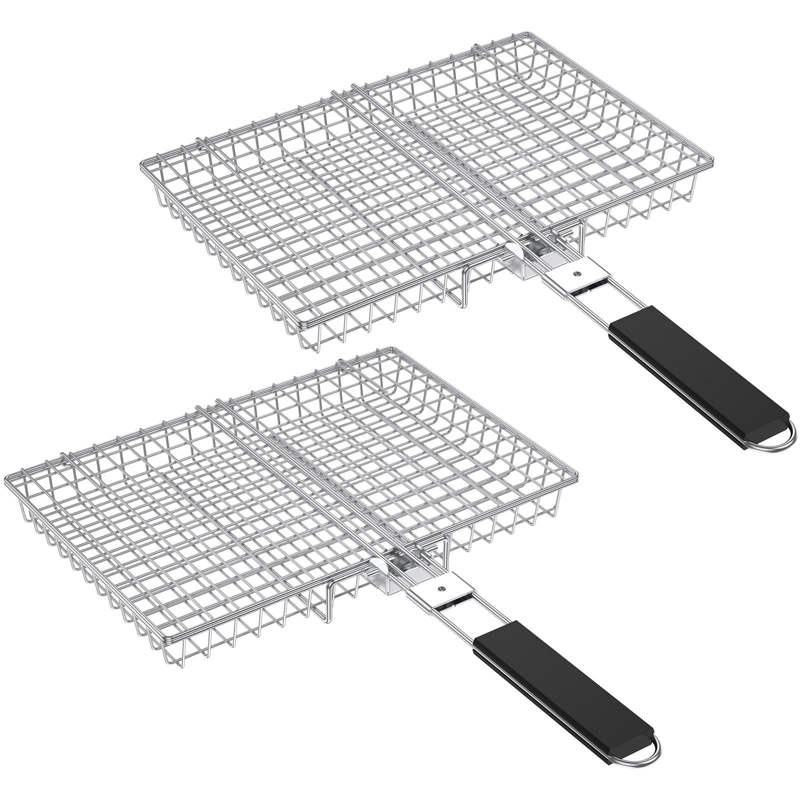 

Portable Grill Baskets Multi-functional Stainless Steel Barbecue Grid with Wooden Handle Grilling Baskets for Family Outdoor BBQ срібний