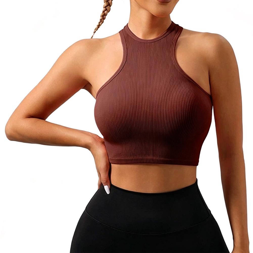 Ribbed Halter Neck Sports Tank Top S кофейный