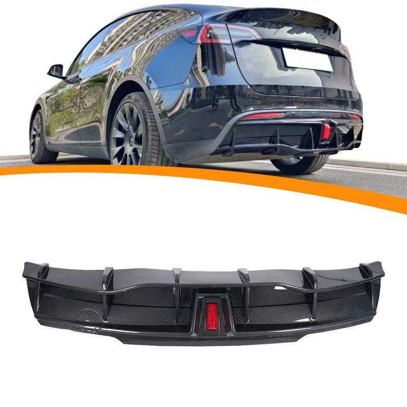 For Tesla Model Y 2019-2024 Car Rear Bumper Diffuser Splitter Lip Chin Spoiler Black Carbon Exterior Accessories Tuning Part