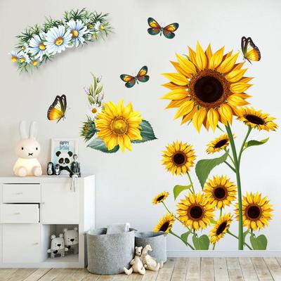 Sticker Mural Tournesol Papillon Auto-adhésif pour Salon Chambre Couloir Entrée Décoration de Maison