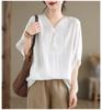 Taglie Forti da Donna Casual Ricamato Cotone Lino Maglietta Larga Estiva Vintage Taglia Grande Mamma Semplice Manica Corta Top Retrò