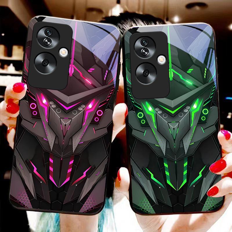 Coque de téléphone créative Mech pour Oppo A79 5G 58 78 74 60 4G Reno 11F Realme GT 6 11 Note 50 10 C55 X2 Verre Trempé Noir