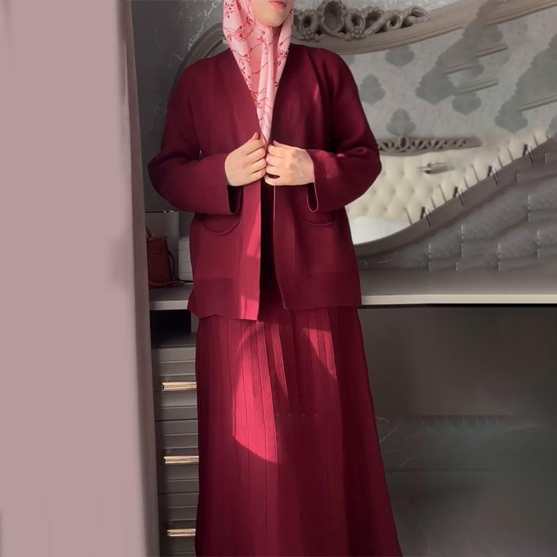 2025 Spring V-neck Cardigan Jacket & Comfortable Midi Skirt Set for Women