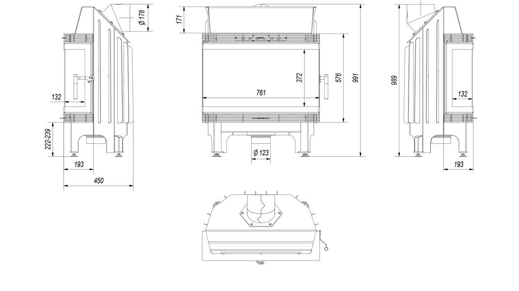 Fireplace Insert KRATKI BLANKA Three Glasses 11 kW Ø180 Installation Kit
