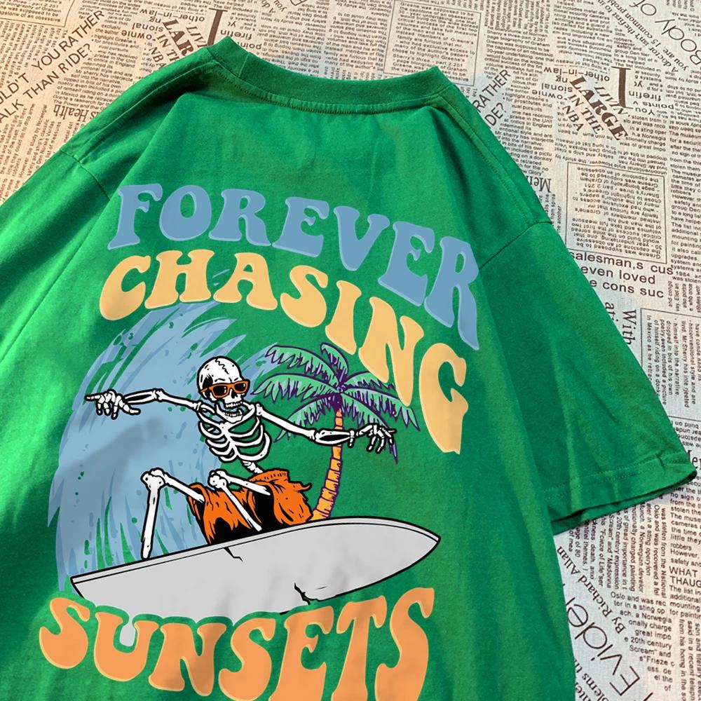 Forever Chasing Sunsets Fun Pattern Clothing Men Casual Cotton Tshirt Casual Crewneck Streetwear Harajuku Summer T-Shirts Women