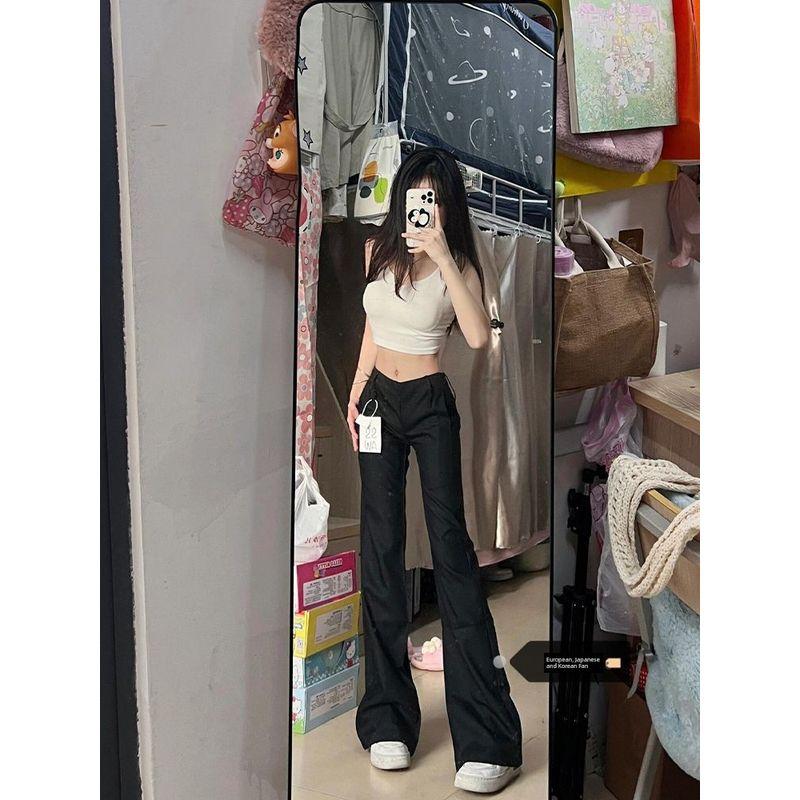 

Plus Size American Retro Drape Black Bootcut Suit Pants Women s Summer Fancy Low Waist Casual Mop Pants Black M