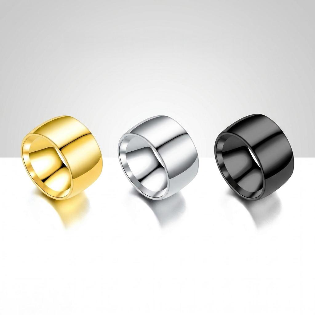 Bague pour homme en acier titane 12 mm: Bijoux simples, unis en acier inoxydable pour couple