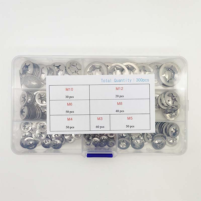 180-Piece Set: 304 Stainless Steel Internal Tooth Conical Spring Washers, M3-M12